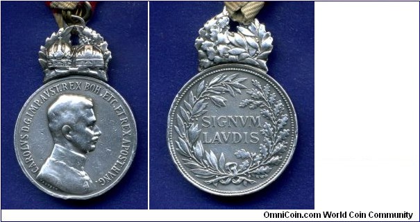 Medal SIGNUM LAUDIS.
Karl (1916-1918).
Austro-Hungary empire.


Ag900f.