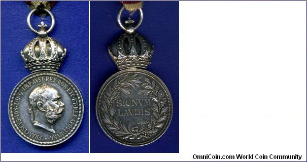 Medal SIGNUM LAUDIS.
Franc Ioseph I (1848-1916).
Austro-Hungary empire.


Ag900f.