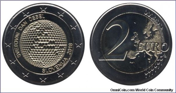 Slovenia, 2 euros, 2018, Cu-Ni-Ni-Brass, bi-metallic, 25.75mm, 8.5g, Year of the Bees.