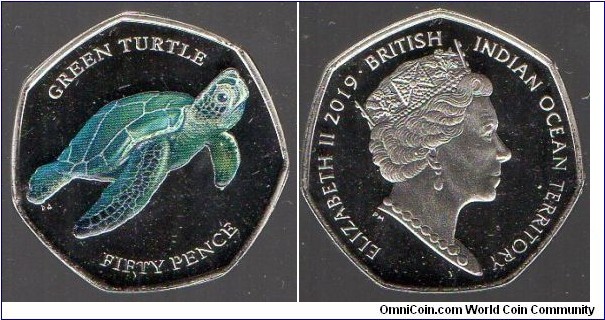 50p British Indian Ocean Territory. Green Turtle
