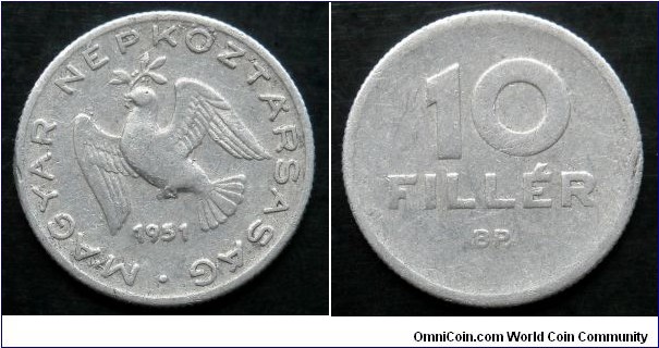 Hungary 10 filler.
1951