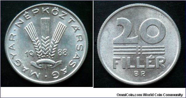 Hungary 20 filler.
1988