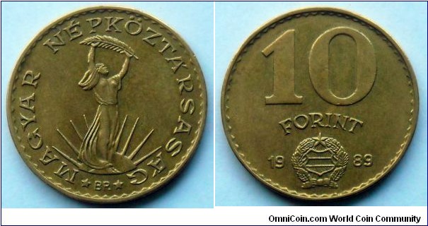 Hungary 10 forint.
1989