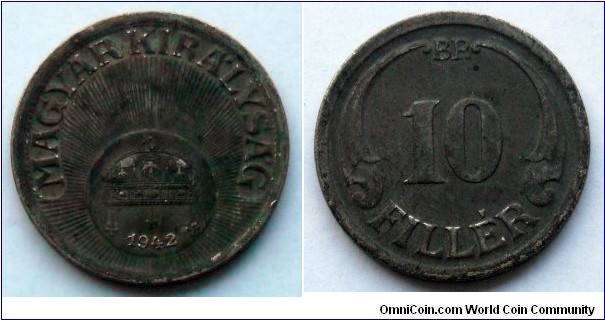 Hungary 10 filler.
1942, Iron (II)
