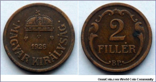 Hungary 2 filler.
1926