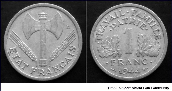 Vichy French State 1 franc. 1944 (II)