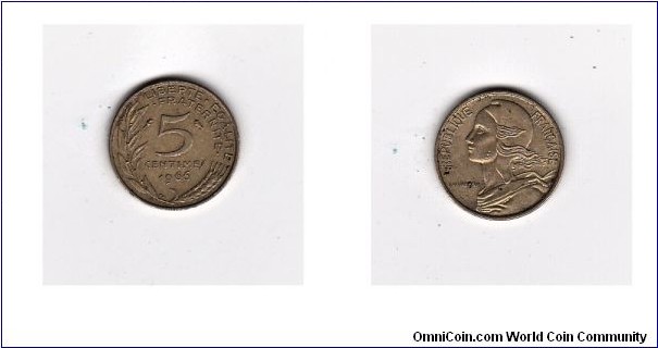 FRANCE 1966 FIVE CENTIMES COIN