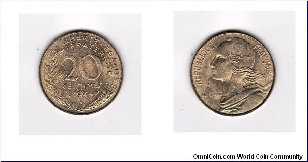 1984 FRANCE 20 CENTIMES COIN