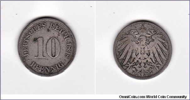 1898-F Germany 10 Pfennig Coin