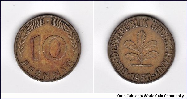 Germany 1950-F 10 Pfennig Coin