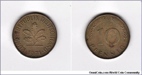 Germany 1971-G 10 Pfennig Coin
