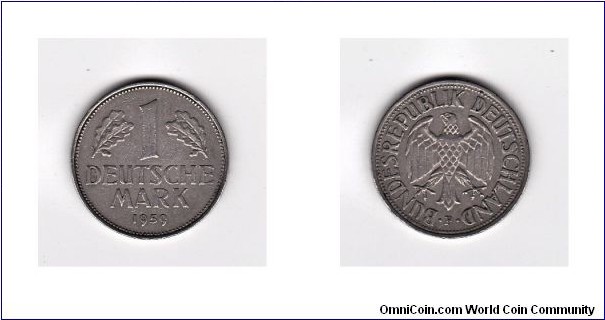 Germany 1959-F 1 Deutsche Mark Coin