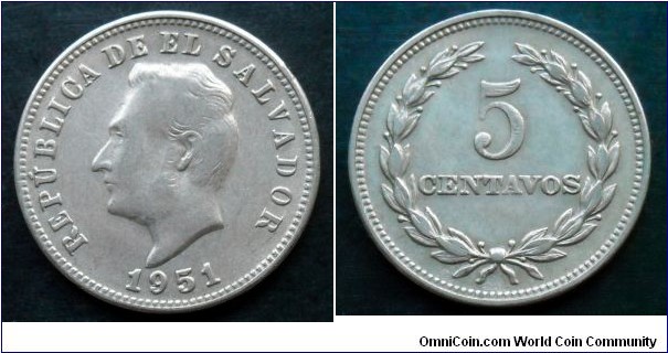 El Salvador 5 centavos.
1951