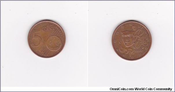 REPUBLIC OF FRANCE 1999 FIVE EURO CENT 