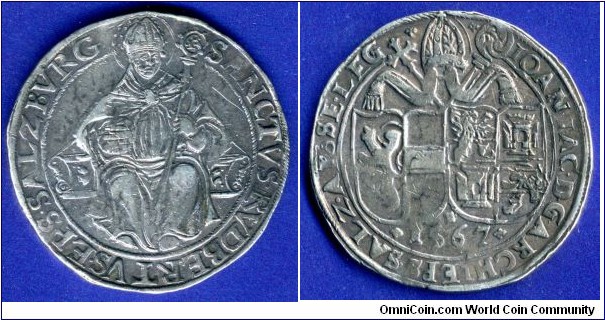 Thaler.
Archbisopric Salzburg.
Johann Jakob Khuen von Belasi (1560-1586).


Ag.