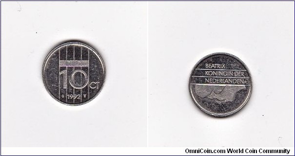 NETHERLANDS 1992 10 CENT BEATRIX COIN
Bow Variety
Standard circulation coin 1982-2001
