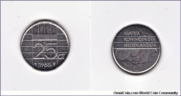 Netherlands Beatrix 1985 Anvil Variety 25 Cent Coin