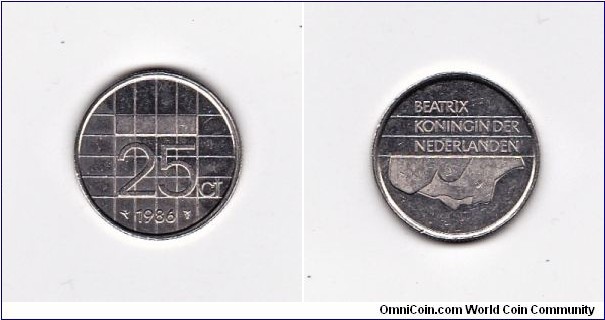 Netherlands Beatrix 1986 Twenty Five Cent Coin