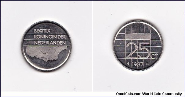 Netherlands 1987 Twenty Five Cent Coin