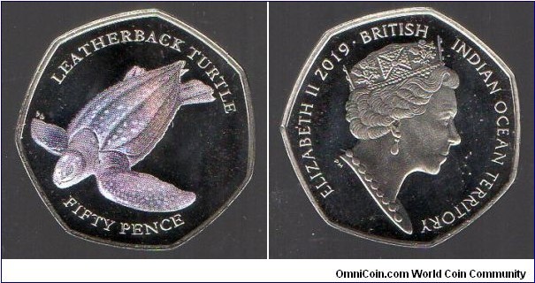 50p British Indian Ocean Territory. Leatherback Turtle