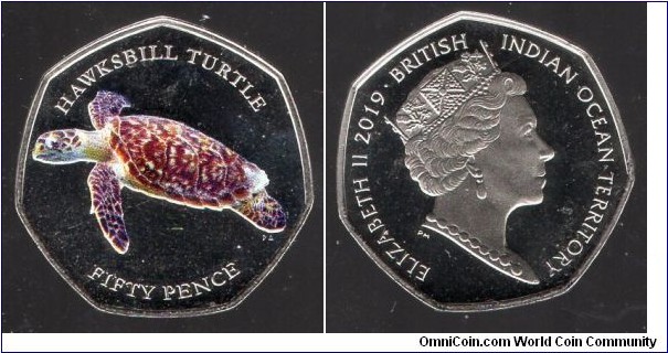 50p British Indian Ocean Territory. Hawksbill Turtle