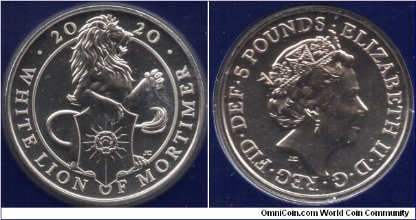2020 £5 The Queen’s Beast, White Lion of Mortimer