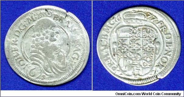 6 kreuzer.
Brandenburg-Ansbach.
Iohann Friedrich (1667-1686).


Ag.