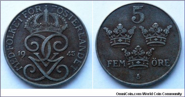 Sweden 5 ore. 1943, Iron
