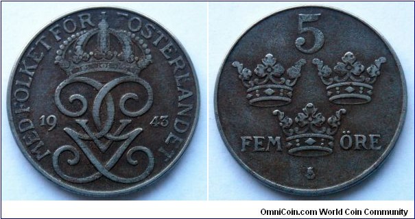 Sweden 5 ore. 1943, Iron