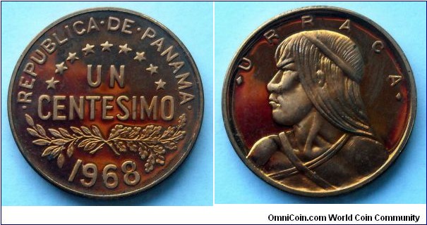 Panama 1 centesimo.
1968, Proof. Mintage: 23.000 pieces
