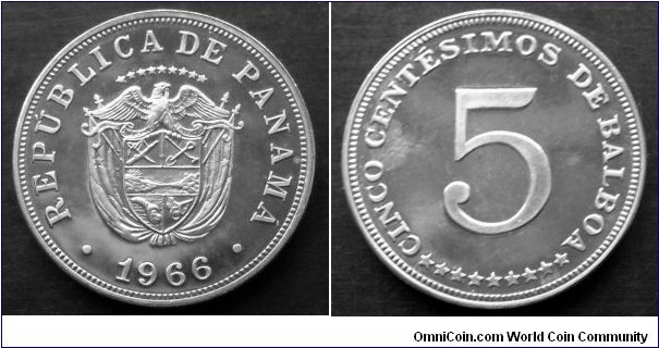 Panama 5 centesimos.
1966, Proof. Mintage: 13.000 pieces