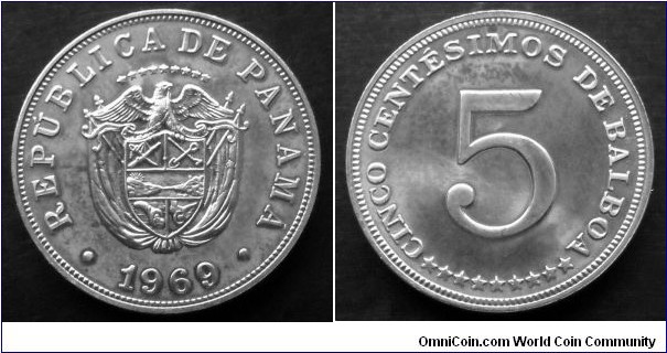 Panama 5 centesimos.
1969, Proof. Mintage: 14.000 pieces