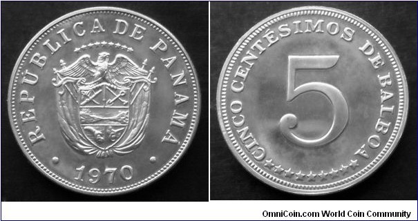 Panama 5 centesimos.
1970, Proof. Mintage: 9.528 pieces