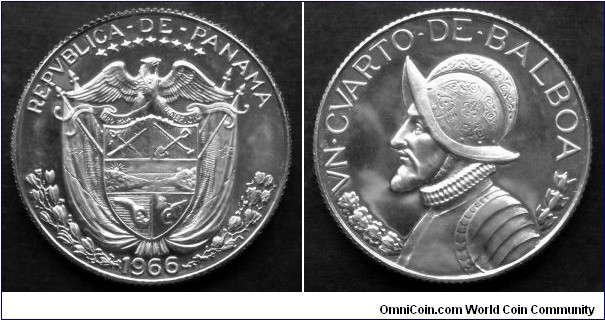 Panama 1/4 balboa.
1966, Proof. Mintage: 13.000 pieces