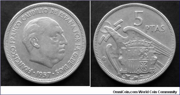Spain 5 pesetas.
1957 (1965) II