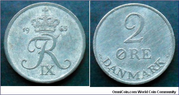 Denmark 2 ore.
1963, Zinc