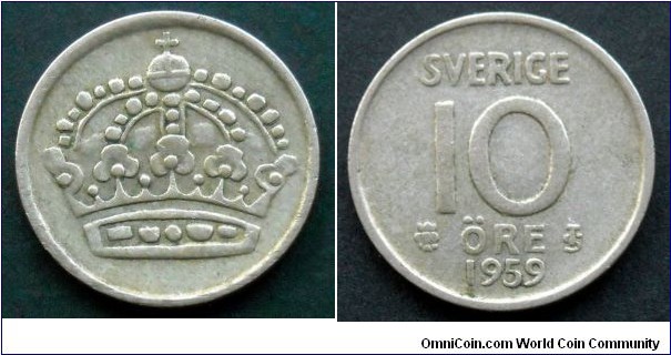 Sweden 10 ore.
1959, Ag 400.