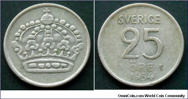 Sweden 25 ore.
1954, Ag 400.