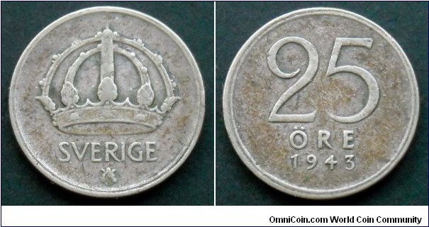 Sweden 25 ore.
1943, Ag 400.