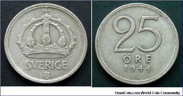 Sweden 25 ore.
1944, Ag 400.