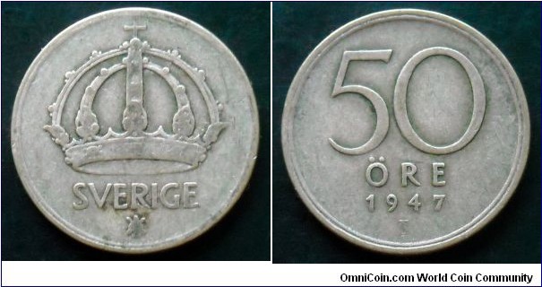 Sweden 50 ore.
1947, Ag 400.