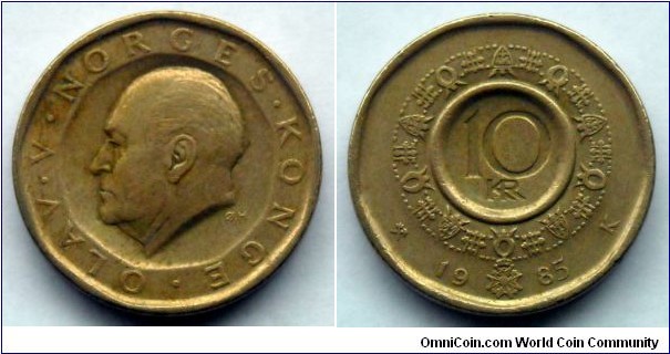 Norway 10 kroner.
1985