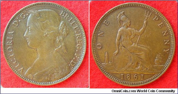 UK Penny. 1861 Freeman 21; 3+D. 