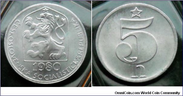 Czechoslovakia 5 haleru from 1980 mint ser. Mintage: 50.600 pieces.