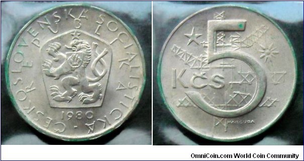 Czechoslovakia 5 korun from 1980 mint set.
