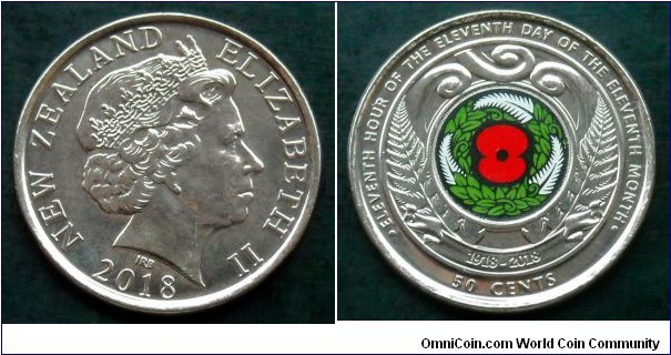 New Zealand 50 cents.
2018, Centenary of the 1918 Armistice.
