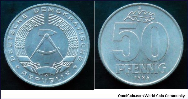 German Democratic Republic (East Germany) 50 pfennig.
1986, Mintage: 776.000 pieces.