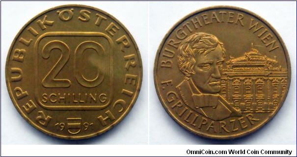 Austria 20 schilling.
1991, Franz Grillparzer.