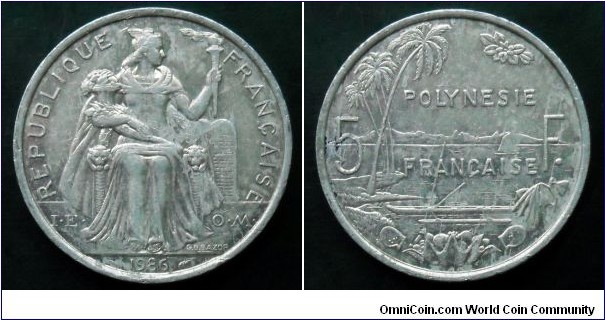 French Polynesia 5 francs. 1986 (I.E.O.M)