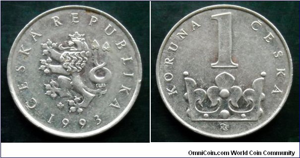 Czech Republic 1 koruna. 1993, RCM mintmark.